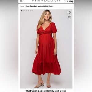 Pink Blush Rust Open Back Maternity Midi Dress